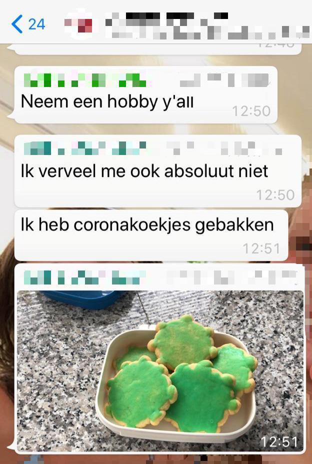 Corona koekjes Whatsapp gesprek