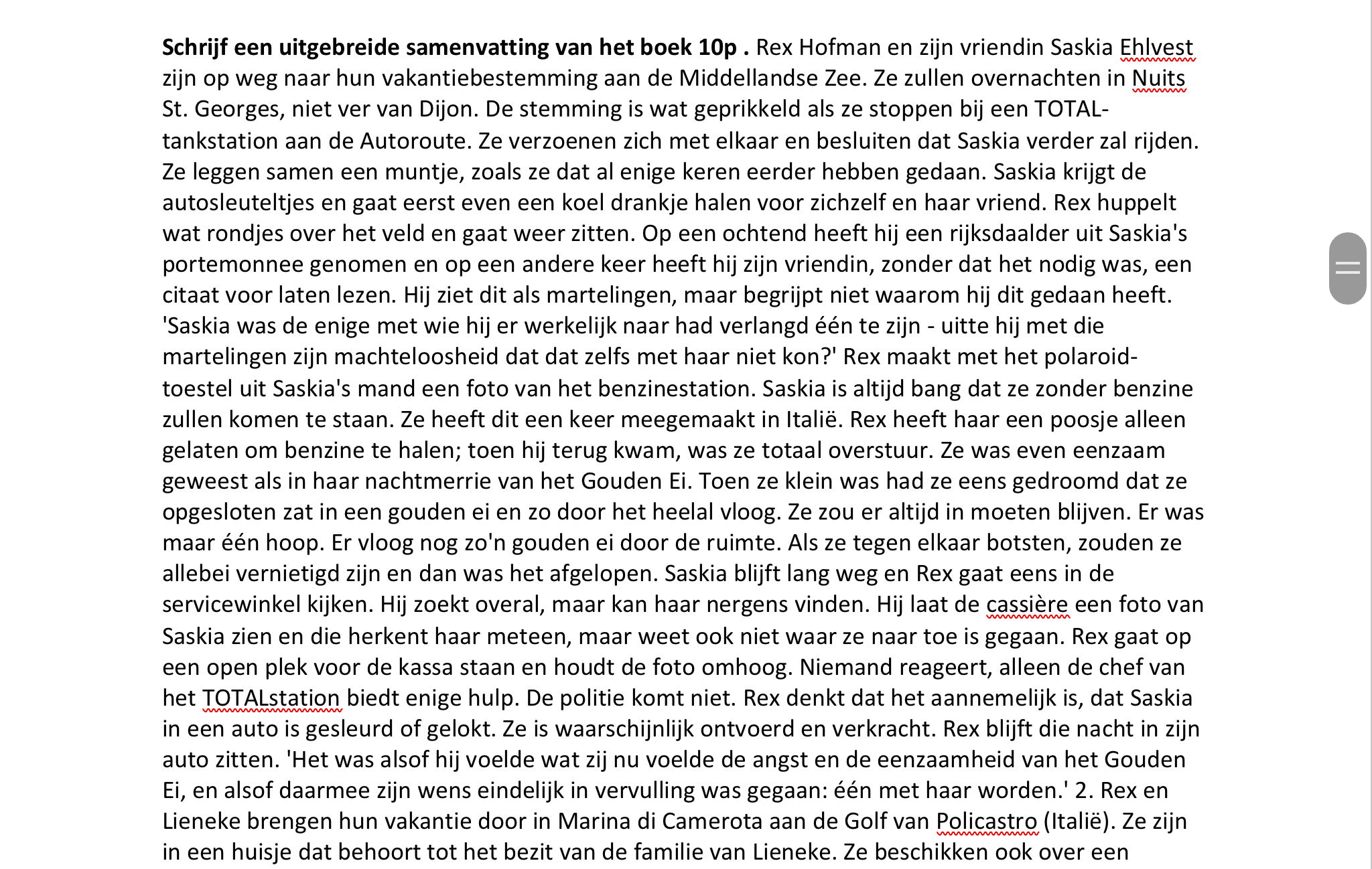 Antwoorden Nederlands Het gouden ei door Tim Krabbé (3e klas havo/vwo